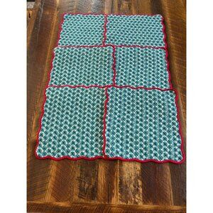 Handmade Quilted Christmas Placemats Set Of 6 Green & Red